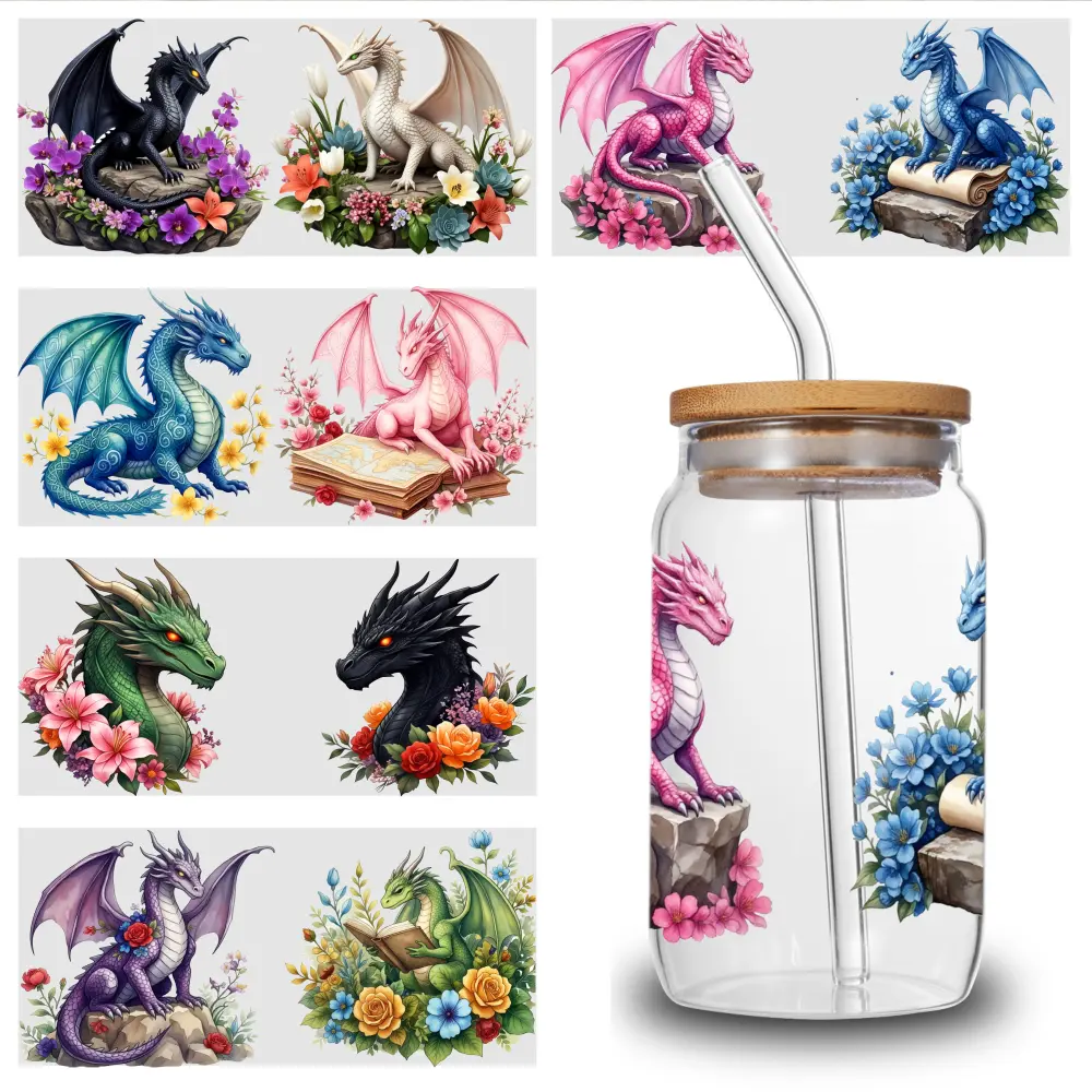 5 Sheets Dragon Floral uv dtf transfer sticker Decoration Items Faithful Messages Mug Decoration Gift Design Waterproof Decals Plastic Self-Adhesive Labels magnetic series graffiti