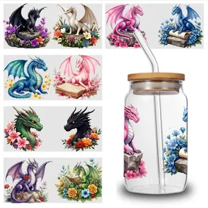 5 Sheets Dragon Floral uv dtf transfer sticker Decoration Items Faithful Messages Mug Decoration Gift Design Waterproof Decals Plastic Self-Adhesive Labels magnetic series graffiti