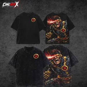 [ ComicWear X ] "Cyclops" 3c Summers The Mutants X-Force MCU Comic Edition Double Printed Oversize Lightweight Acid Washed Tee Hoodie Sweater TV Series Graphic Design Top Cotton Streetwear Comic Superheroes T-Shirt Clothes Menswear
