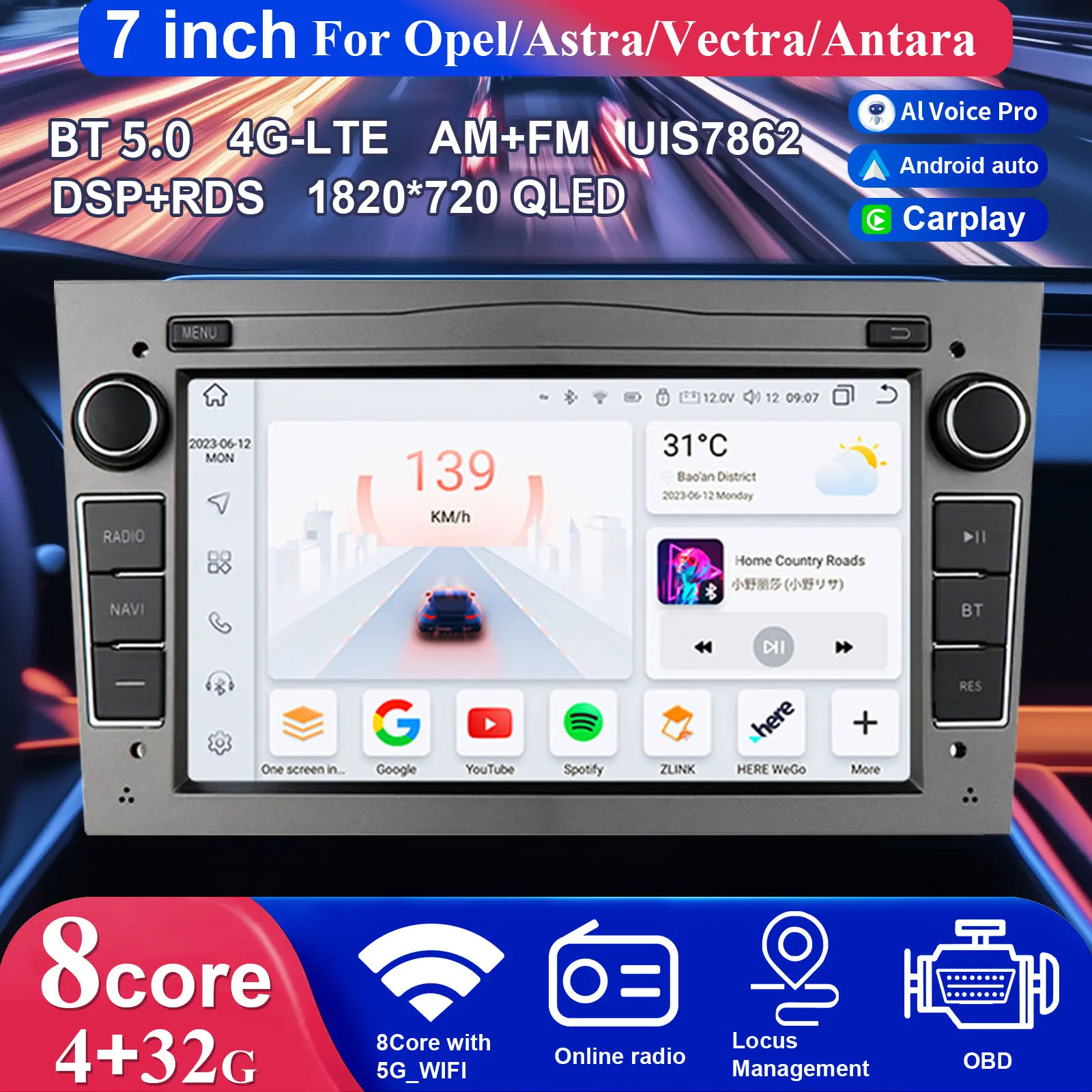 Chedux 7inch Android Auto Car Radio for Opel Astra Zafira Corsa Antara Vectra Vauxhall Vivaro Meriva UI7862 Octa Core CarPlay