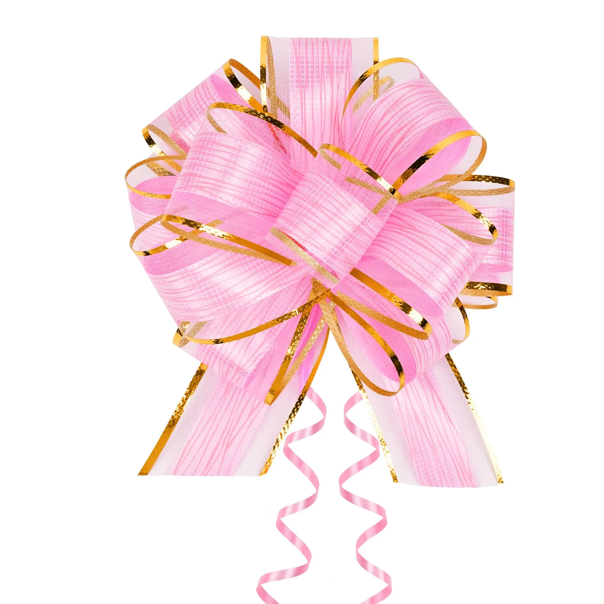 10 Large Pink Pull Bows for Gift Wrapping, 6"x8.5" Size with Built-in Straps, Flat Pack Quick Setup Bold Look Office Stationery, Ideal for Mother’s Day Gift Supplies (10 Units)
