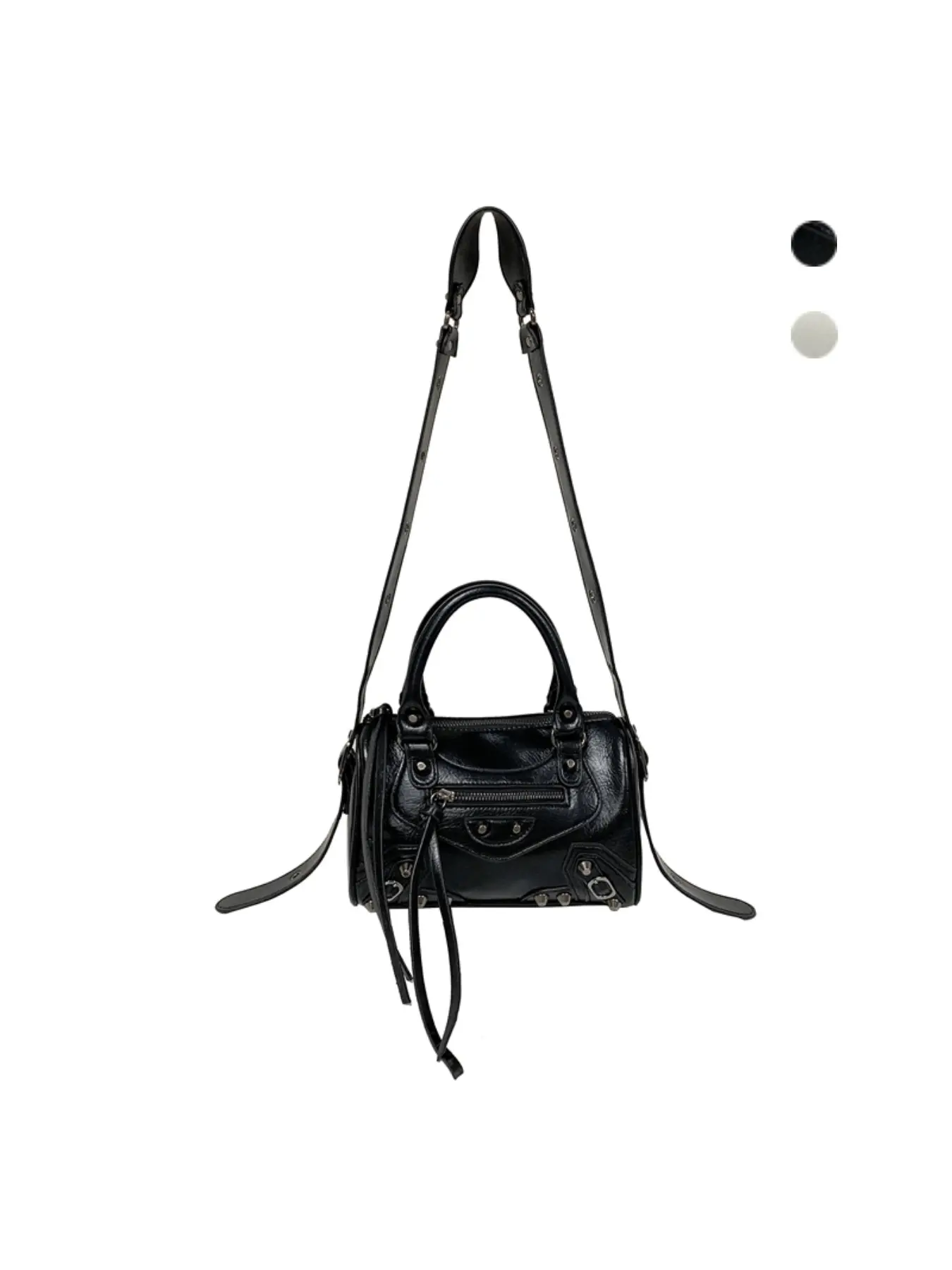 Mini Dark Motorcycle Style Boston Bag for Women, Vintage Chic