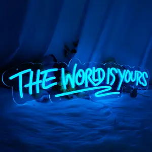 The World Is Yours Neon Sign - Blue LED Light - Wall Decor - Modern Art - Home & Office Lighting