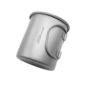 SNOW ROCK Titanium Camping Mug with Lid 450ML(15.21OZ)-Portable,Foldable Handle,Single Pure Titanium ,Coffee Cup for Hiking,Travel outdoor camping
