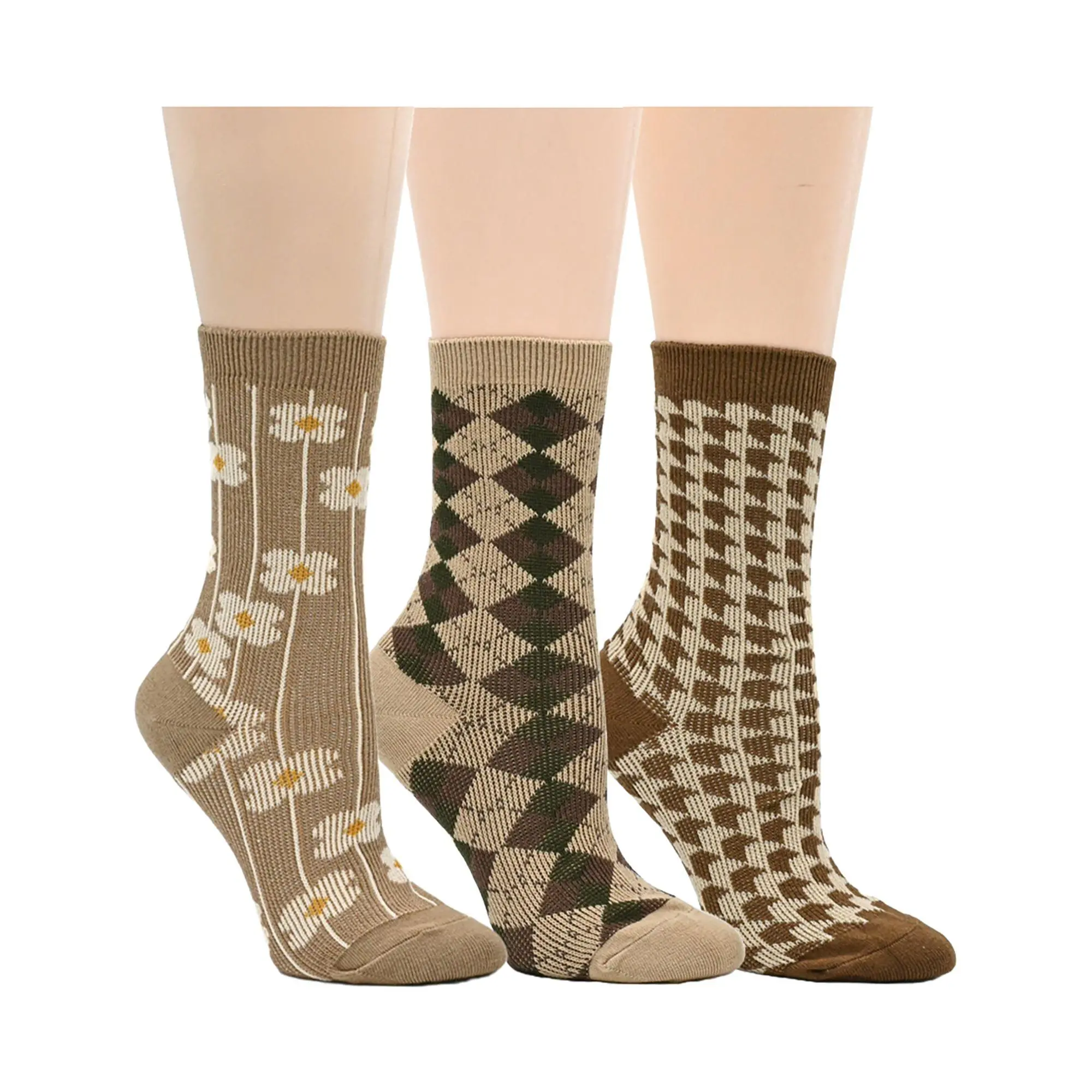 Envy Legwear Set of 3 Cotton Blend Fashion CrewSocks