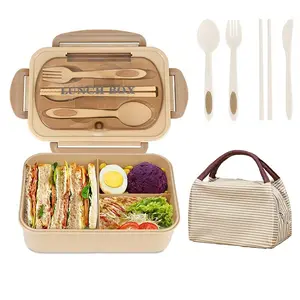 Lunch Box Set with 3 Compartment Bento Box, Insulated Bag, Cutlery, Chopsticks, Spoon, Fork, Adult Lunch Container Combo