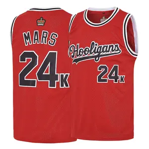 Hooligans 24K Men's Basketball Jersey embroidery logo Mars Hip Hop Rap Terylene Mesh Ventilation Red Mesh S-XXL Vintage Sleeveless Training Suit Fan Clothing