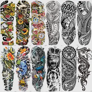 12 Temporary Arm Tattoos, Colorful Skull Lion Tiger Fish Tribal Dragon Tattoo Stickers, Long-Lasting Waterproof Realistic Body Art, Fake Tattoos