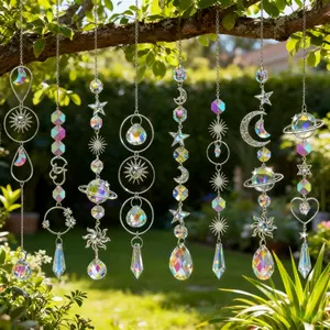 8 Pcs Crystal Sun Catcher Prism Kit - Rainbow Maker with Chain, Hanging Ornaments for Indoor Window Bedroom Balcony Outdoor Garden Car Mirror Party Decor