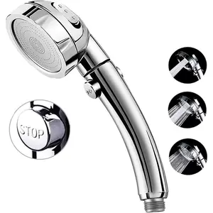 High Pressure Shower Head, 3-Settings Handheld Showerhead with ON/Off Full Shutoff Push Button and Flow Control Switch, Angle-Adjustable Water Saving Body Sprays(Chrome)