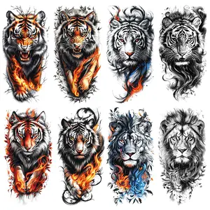 8 Sheets Cool Tribal Lion Tiger Animal Tattoo Stickers, Unisex Full Body Art Decals, Perfect for Parties & Events, Long-Lasting Design