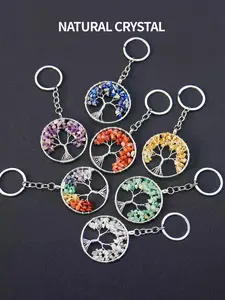 Natural Crystal Stone Tree Of Life Keychain, 7 Counts/set Colorful Tree Of Life Pendant Keychain, Fashion Accessories for Women & Men
