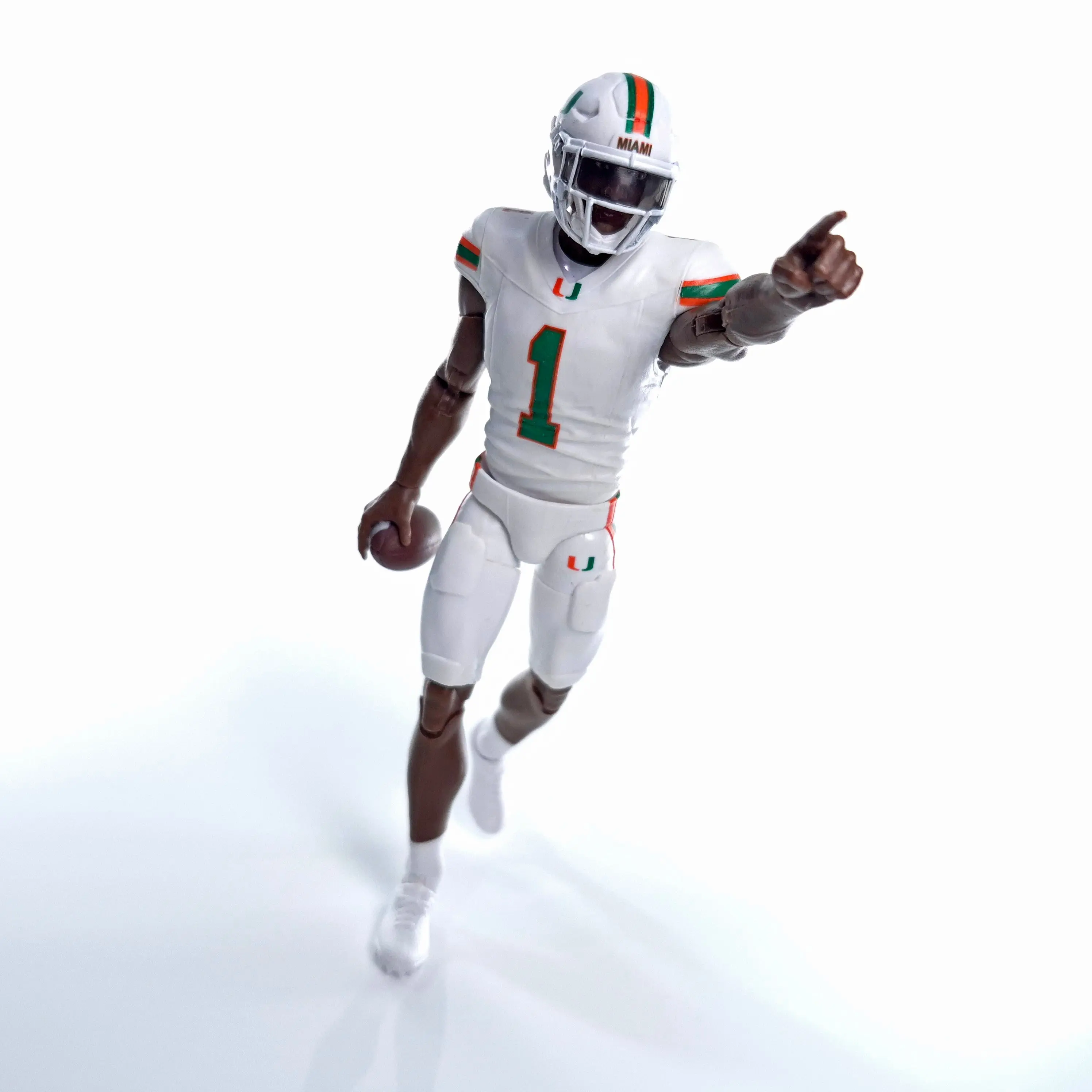 Miami Football #1 Collegiate Legends Action Figure - Dark Jersey, Full Articulation, Interchangeable Hands, Display Stand, Officially Licensed
