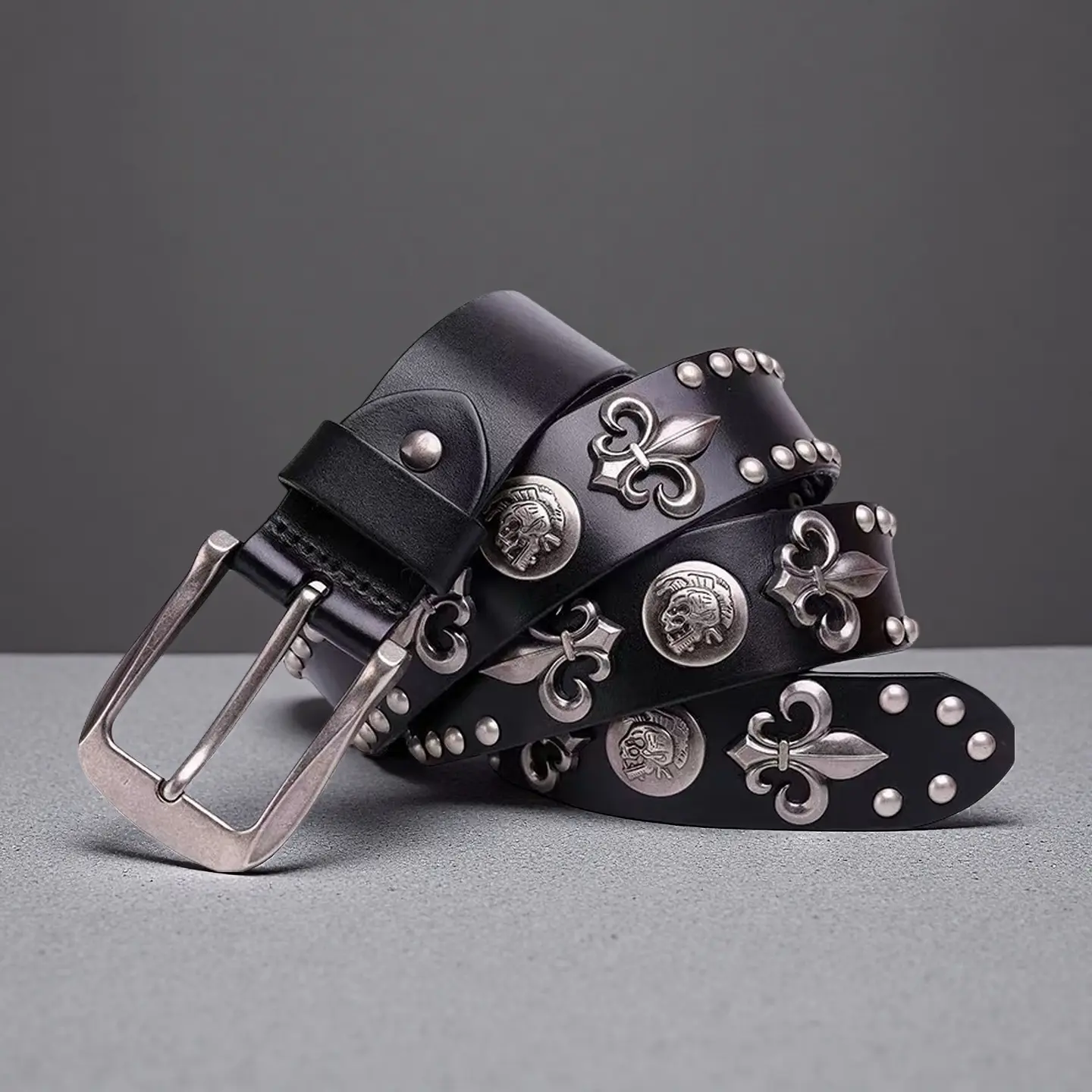 Vintage Punk Genuine Leather Belt Skull Studs Gothic Western Style Unisex Belt