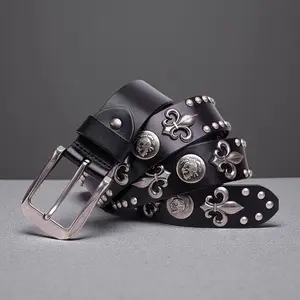 Vintage Punk Genuine Leather Belt Skull Studs Gothic Western Style Unisex Belt