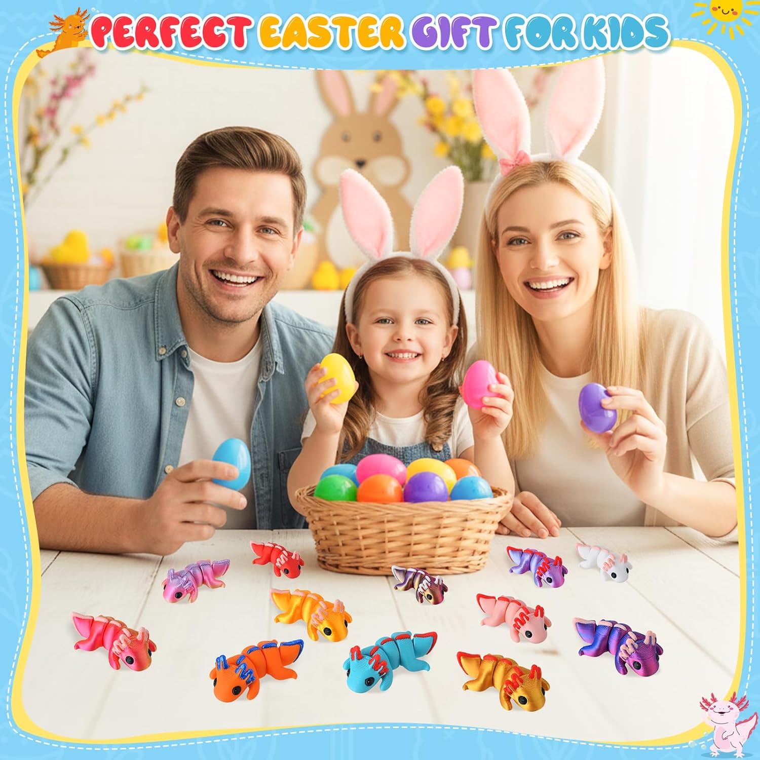 24‑Pack Prefilled Easter Eggs with 3D Printed Axolotl Figurines – Easter Basket Stuffers & Easter Egg Hunt Toys for Kids, Fun Fidget & Toy Egg Fillers