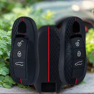 Silicone Car Key Case Cover For Porsche Cayenne Panamera Macan Cayman 911 718 918 958 Remote Key Protector Holder Car Key Accessory Accessories