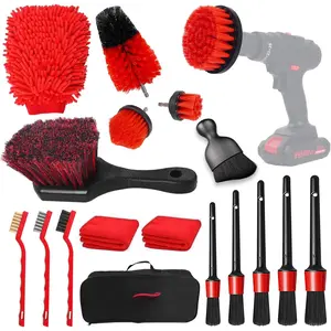 Detailing Kit, 18 count  Detailing Brush Set,  Cleaning Kit, Drill Brush Set,  Detailing Brushes, Tire Brush -  Wash Kit,  Cleaning Tools brushes for Interior, Exterior, Wheels