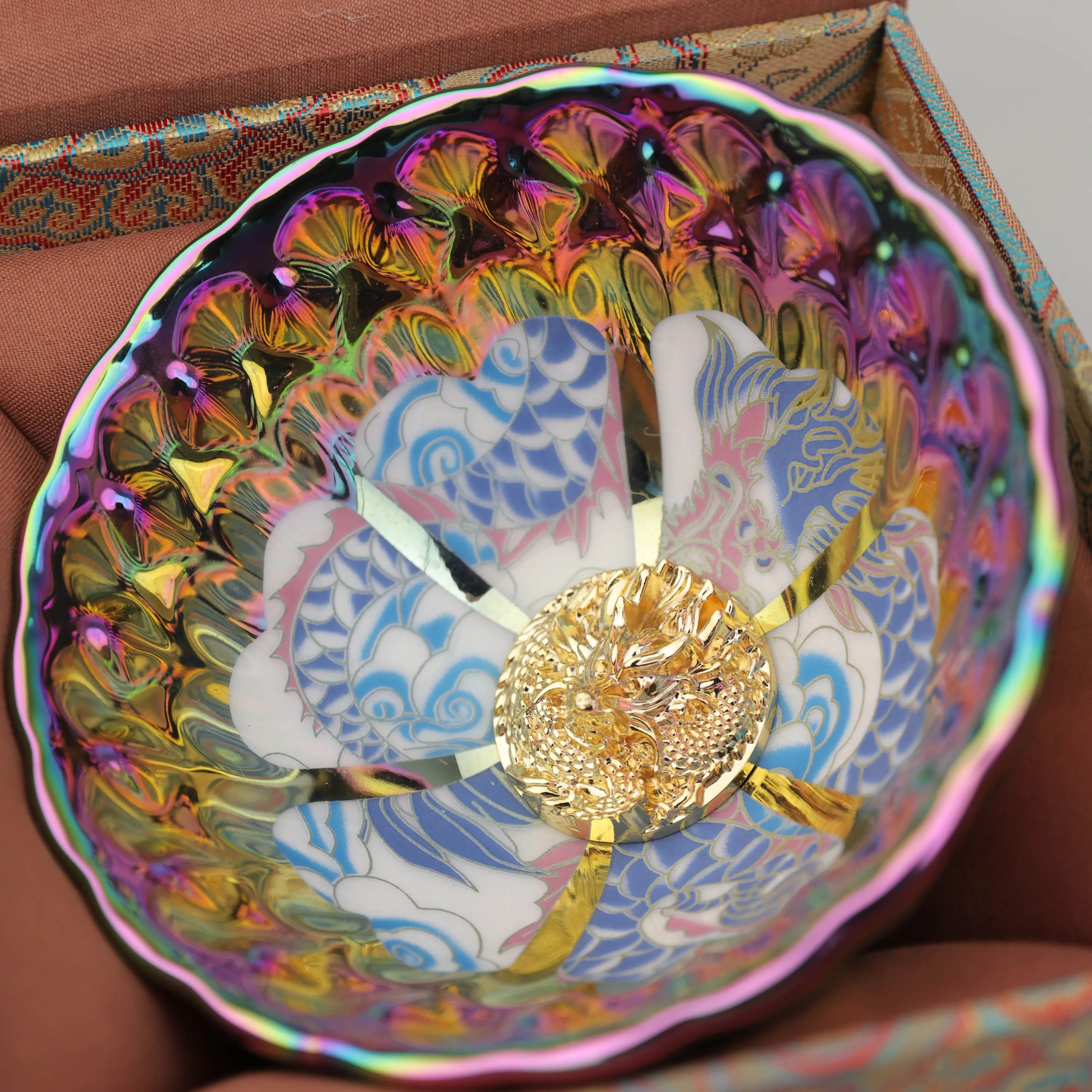 JianZhan Tenmoku Tea Cup – Iridescent Rainbow Glazed Kiln-Fired Ceramic Bowl