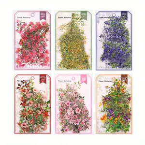 60 Flower Stickers Plant Flower Vine Theme Large Size Vintage Style PET Waterproof Material DIY Notebook Decoration Scrapbook Material Sticker Pack