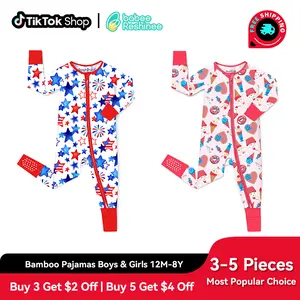 babee Reshinee Bamboo Viscose Baby Convertible Footie Pajama, 4th of July Baby Pajamas for Boys Girls, Patriotic Zipper Sleeper, Soft Cooling Bamboo Pajamas, Stars Stripes Print Sleep & Play Footed Pjs, Sensitive Skin Baby Clothing