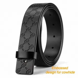 [Fathers Day Gift]Men's Genuine Leather Belt with Smooth Buckle - Inner - threading Style, Headless Plate Buckle, Made of Pure Cowhide men dress Modern Men's Rotating Buckle Belt