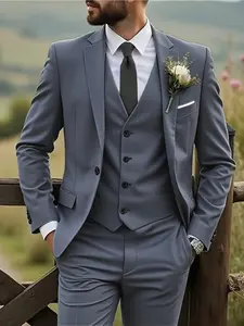 Elegant Men'S 3pcs Suit - Slim Fit Tuxedo Set for Weddings & Formal Occasions, Black Suit with White Shirt & Pants, Perfect for Office Meetings and Elegant Events, Formal Attire|Slim Fit Suit|Durable Wedding Wea