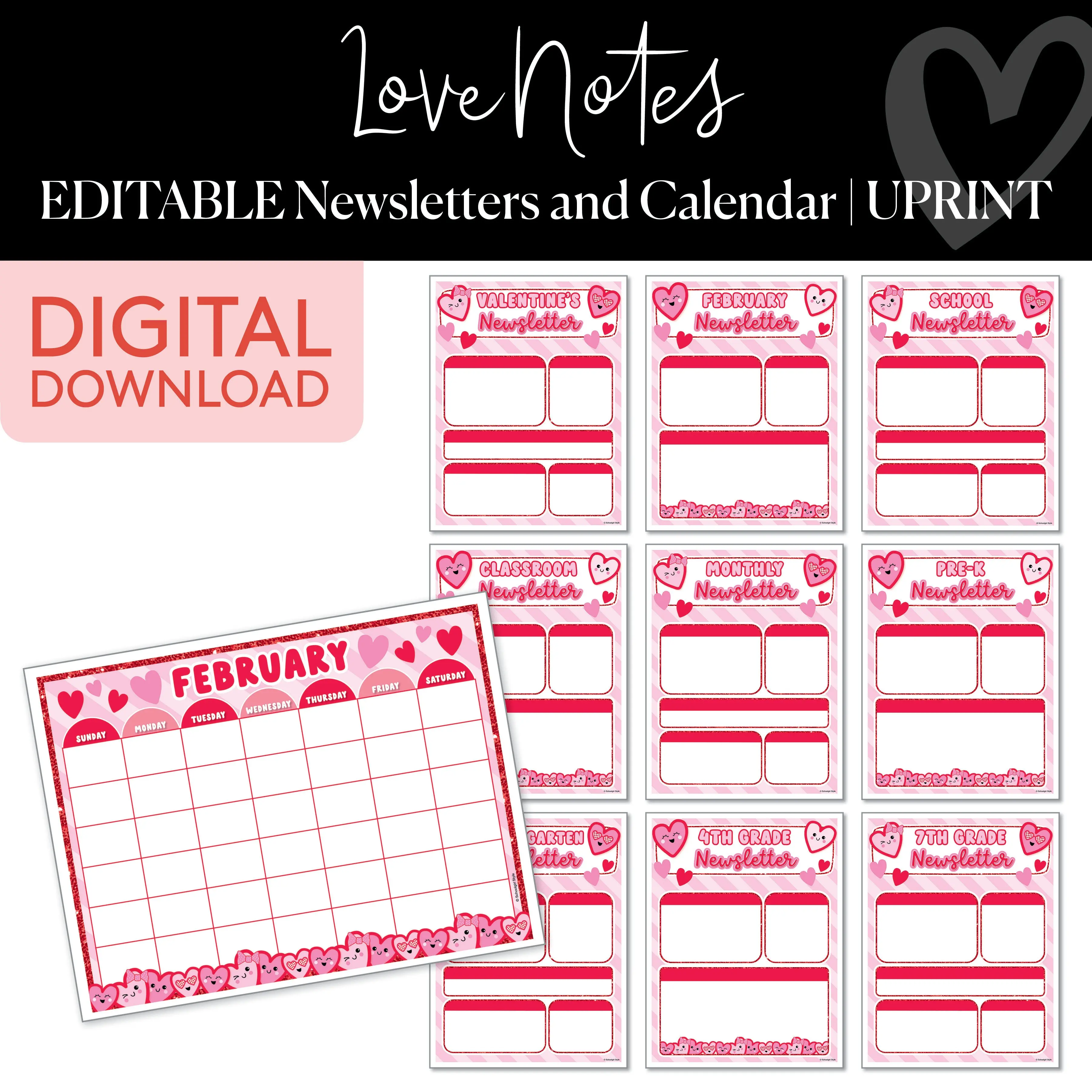 Printable Classroom Newsletters and Calendar Sheet | Love Notes Valentine's Day Classroom Decor
