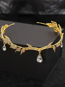Elegant Leaf Rhinestone Crown Headband, Fairy Water Drop Forehead Decor, Luxurious Alloy Hair Accessory for Weddings, Birthdays, Proms, Tiara