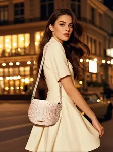 Women's Multicolor Crocodile Pattern Shoulder Bag, Trendy Gradient Design Crossbody Bag, Fashionable Colorful Single Shoulder Handbag, Elegant Shoulder Bag