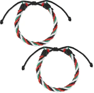 Palestine Handmade Bracelet Tibetan Adjustable Free Palestinian Flag String Thread Save Gaza Rope Wrap Bangles for Men Women 2 Pack