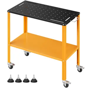 CAMMOO 1200LBS Welding Table, 36"x18" Welding Workbench, Black Oxide Finish Tabletop with 4 Lockable Braking Casters, Storage Tray, 4 Tool Slots and 5/8'' Fixture Holes for Garage & Workshop