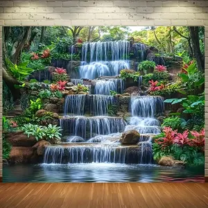 Waterfall Pattern Wall Decor, Garden Party Banner, Photo & Photography Prop Background Cloth, Indoor & Outdoor Background Decoration, Ornaments, Wedding Party Backdrop, Party Decorations Banners