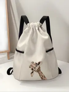 Giraffe Print Drawstring Backpack, Large Capacity Durable Gym Bag, Adjustable Shoulder Straps, Sporty Beach Bag for Men & Women