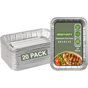 Disposable  Foil Pans 20 Pack | Mini Shallow 8.5"x 6"x1.5" Broiler Pans, Heavy Duty Foil Pan |  Baking Pans for Roasting Turkey, Lasagna, Thanksgiving, Christmas, Party