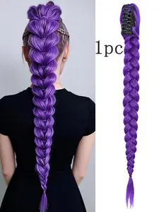 25.59-Inch Long Purple Synthetic Fiber Braided Wig With Clip-On Ponytail, Suitable For Cosplay, Halloween And Christmas