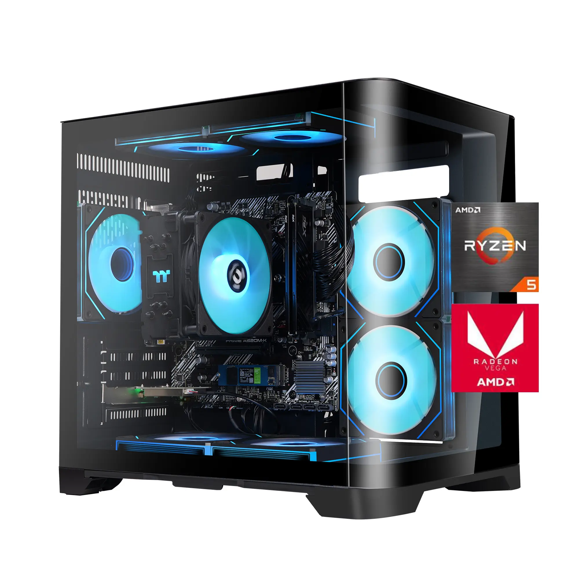 YEAH MAGIC Prebuilt Gaming PC Tower - AMD Ryzen 5 5600GT CPU, 16GB DDR4 3200MHz RAM, 1TB NVMe PCIe4.0 Gen4 SSD, 650W 80PLUS PSU, WiFi, Windows 11, ARGB, Black Front Glass - for Office, Game Design Workflows