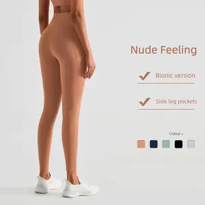 High-End Luxury Double-Sided Brushed Yoga Pants Women's Lycra High-Waist Peach Hip Fitness Pants with Pockets Sports Yoga Pants