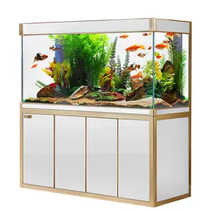 Aqua Dream 220 Gallon Tempered Glass Aquarium White and Gold with LED Light Sump Filtration System and Aluminum Frame for Marine Life and Aquascaping 69.3x23.6x31.5 inches