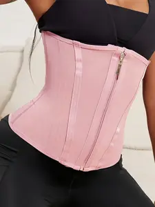 1 Count Women's Pink Color Boned Waist Cincher, Front Zipper & Hooks Closure Firm Control Shapewear Belt, Breathable Smooth Fabric Waist Trainer Comfortable All Day Support, Ideal For Daily Wear, Fitness, Party, Womenswear, Supportive Shapewear