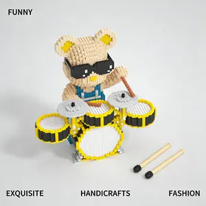 1481pcs Drum Set Rock Bear Series Building Blocks, Creative Assembly Toys, Handmade DIY Decorations, Desk Home Living Room Decoration