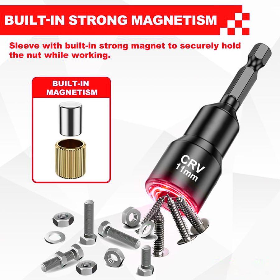 Magnetic Nut Driver Set 15-Piece, SAE (1/4" - 9/16") and Metric (6-14mm) Impact, Chrome Vanadium Steel 1/4" Hex Shank Magnetic Nut Driver Set