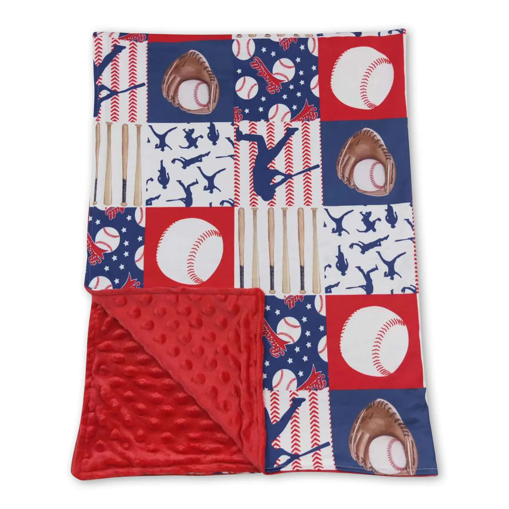 Red Baseball Minky Print Kids Blanket
