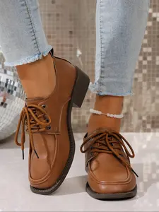 Women's Vintage Square Toe Thick Heel Shoes, Casual Office Wear, Durable Design, Perfect for Spring & Fall, Stylish Daily Footwear