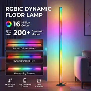 Smart RGBIC LED Floor Lamp with Segmented Rainbow Lighting, Timer and Night Light Mode, APP Control and Remote Control, Modern Corner Lamp for Home Office, Bedroom, Living Room, Gaming Room, Studio and Entertainment Space