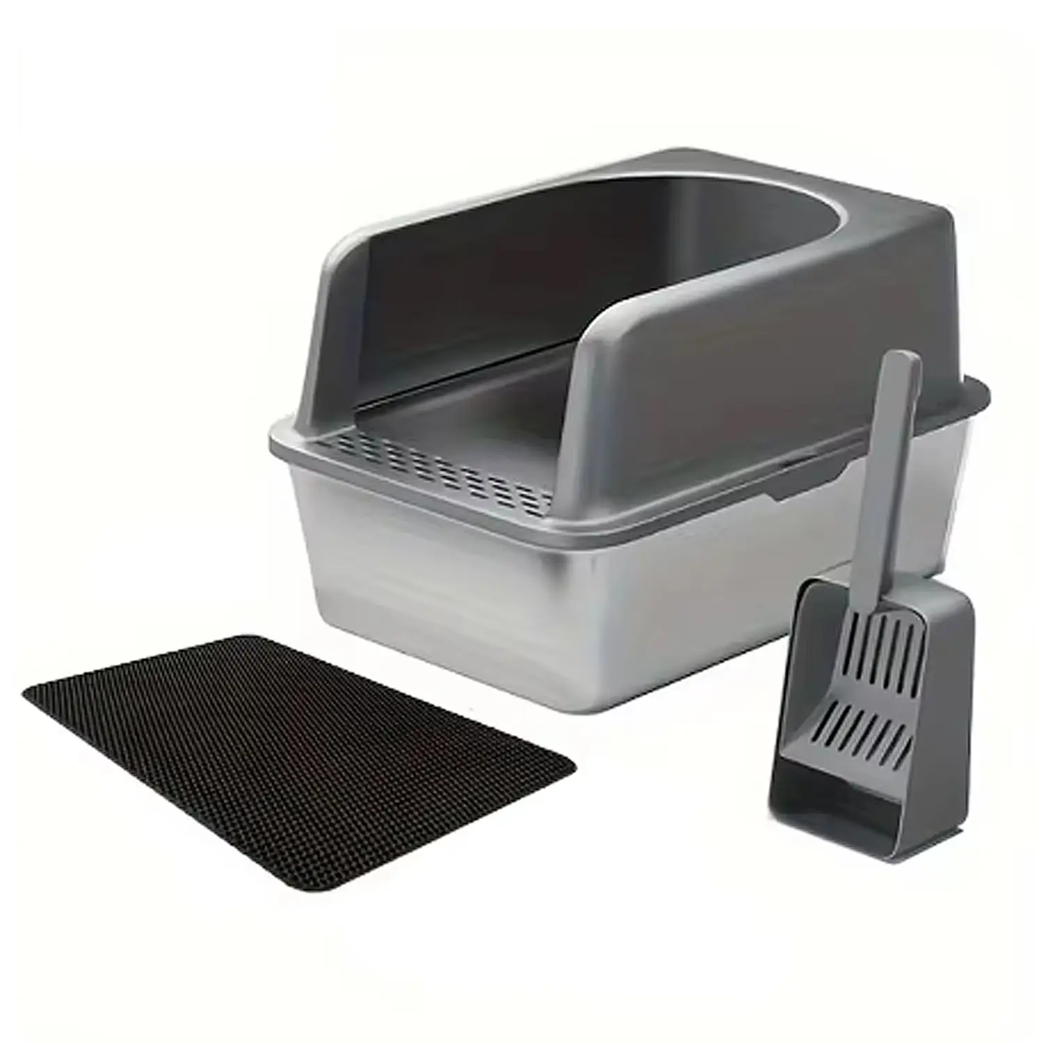 Enclosed Cat Litter Box Stainless Steel with Lid, XL Extra Large Litter Box for Big Cats, Metal, High Wall Sides Enclosure, Non-Sticky, Anti-Leakage,