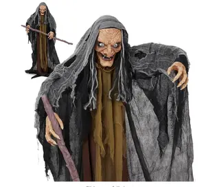 Ubesgoo 5.3FT Halloween Decorations Outdoor Life Size Animatronics Red Glowing Eyes Crone Witch for Garden Yard Lawn