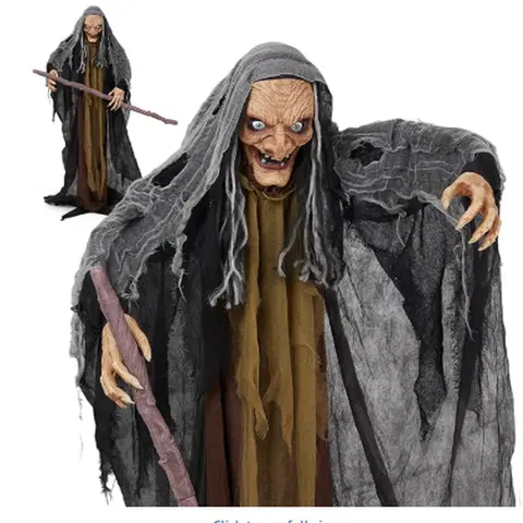 Ubesgoo 5.3FT-7FT Fabric/Plastic Lightweight Witch Theme Halloween Decorations, Animatronic Scary Crone with Red Glowing Eyes, Wrinkled Face, Sound-Triggered Battery-Powered Effects (Batteries Included) for Outdoor Garden Lawn, Door Display,home decor