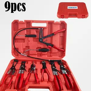 9Pcs Long Reach Spring Hose Clamp Pliers Set | Professional Automotive Hand Tools Kit for Fuel, Oil & Water Pipe Clamp Removal, Car Repair Maintenance Hose Disassembly Tool Set
