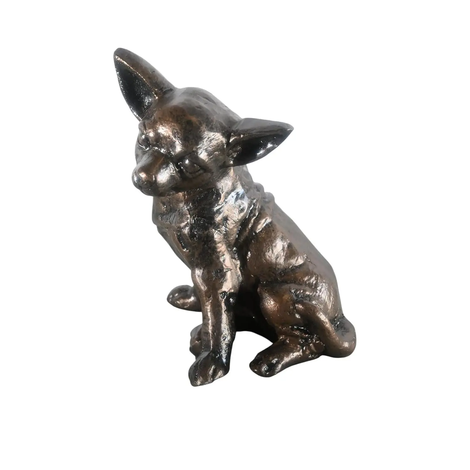 Hand-Sculpted Bronze Patina Sitting Chihuahua Aluminum Dog Statue - Decorative 12"x7"x11"H Indoor Tabletop Garden Decor for Home Improvement, Seated